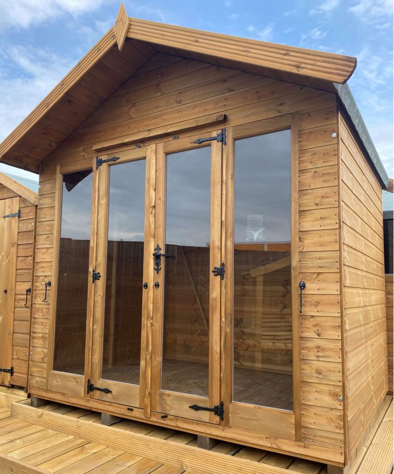 Carlton apex summerhouse - The Wakefield Road show site, Barnsley. Yorkshires biggest garden building show site